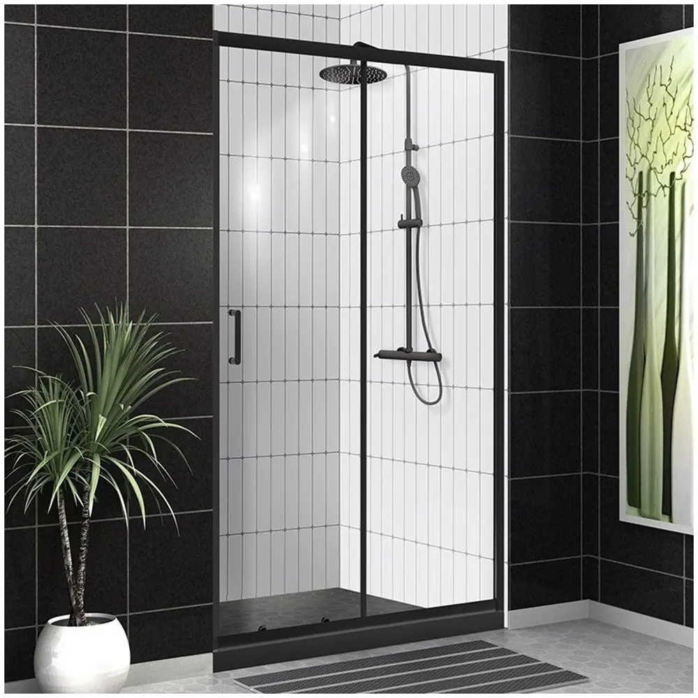 Фото Душевая дверь Belbagno UNO-195-BF-1-140-C-NERO 140см эффект стекла прозрачный раздвижной профиль черный