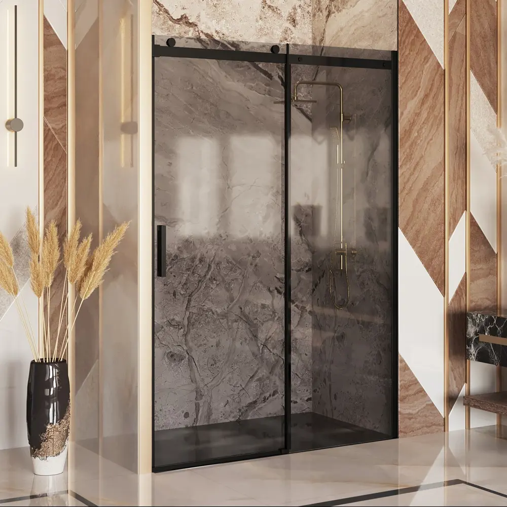 Фото Душевая дверь Ambassador 19022204HBB 150см эффект стекла тонированный раздвижной Фото Душевая дверь Ambassador 19022204HBB 150см эффект стекла тонированный раздвижной