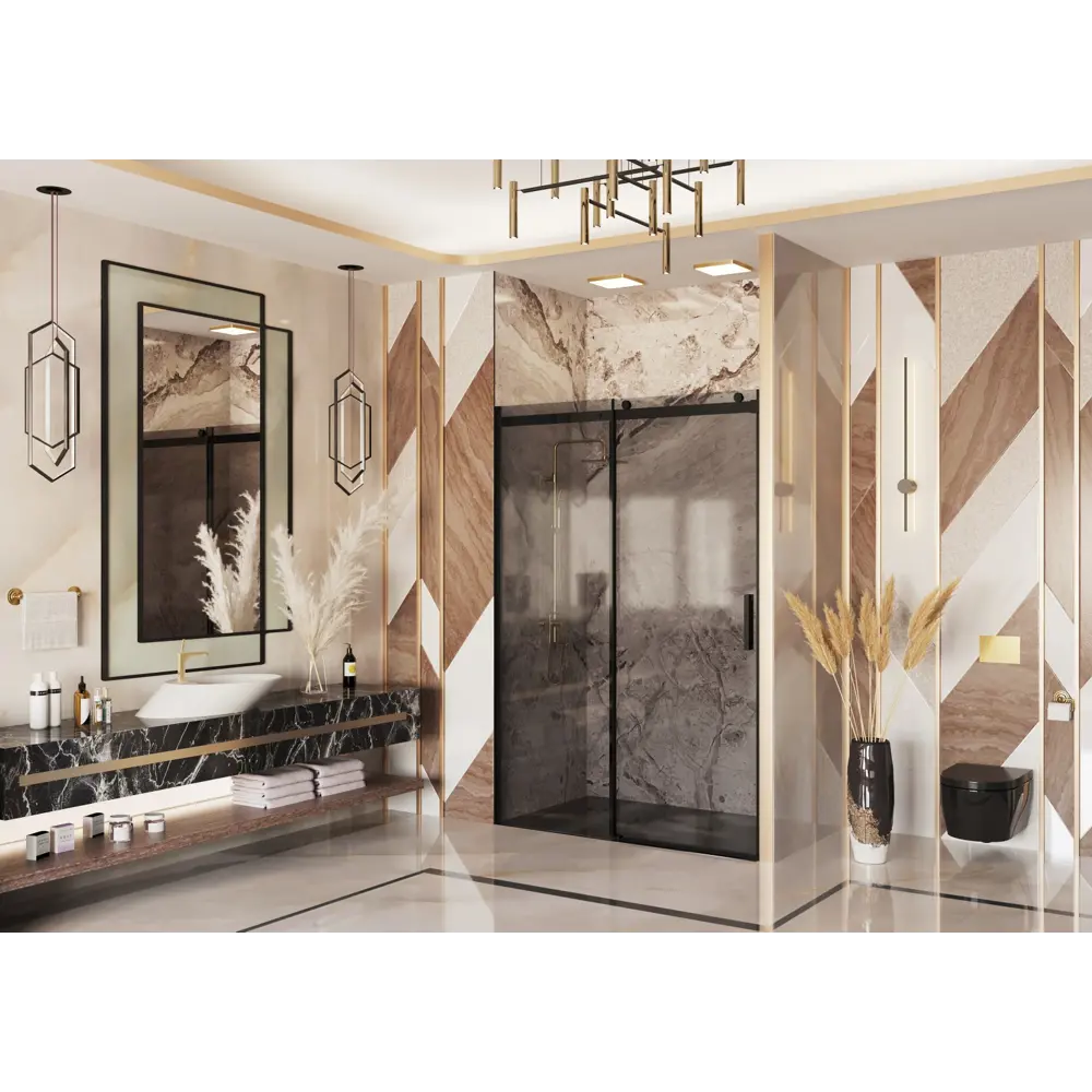 Фото 2 Душевая дверь Ambassador 19022204HBB 150см эффект стекла тонированный раздвижной Фото 2 Душевая дверь Ambassador 19022204HBB 150см эффект стекла тонированный раздвижной