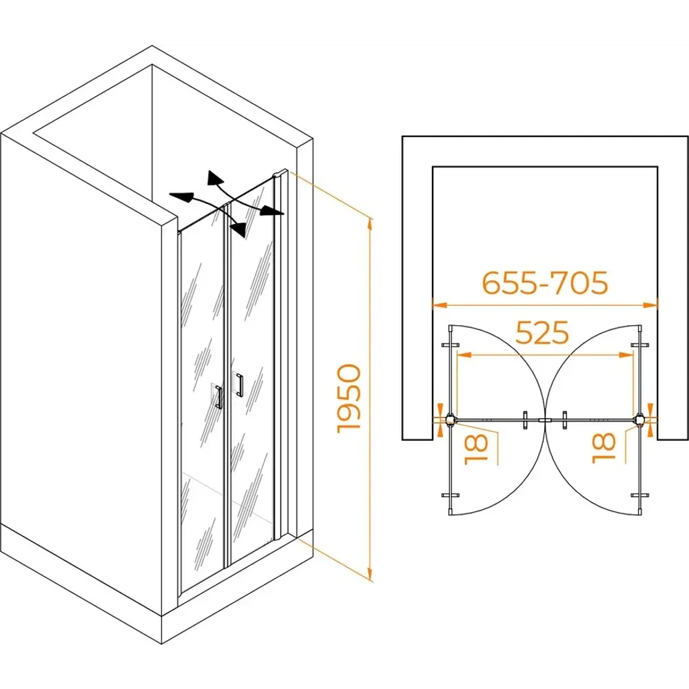 Фото 2 Душевая дверь Rgw 060810407-11 70см эффект стекла прозрачный распашной Фото 2 Душевая дверь Rgw 060810407-11 70см эффект стекла прозрачный распашной