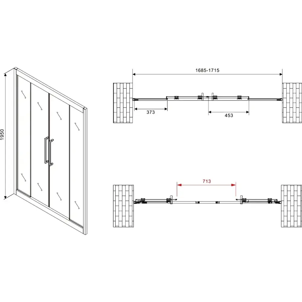 Фото 6 Душевая дверь Abber AG33170H 170см эффект стекла прозрачный раздвижной