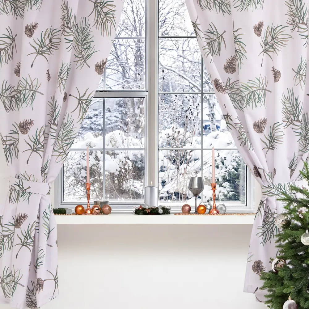 Фото Комплект штор для кухни с подхватами Christmas tree габардин 145x180 см