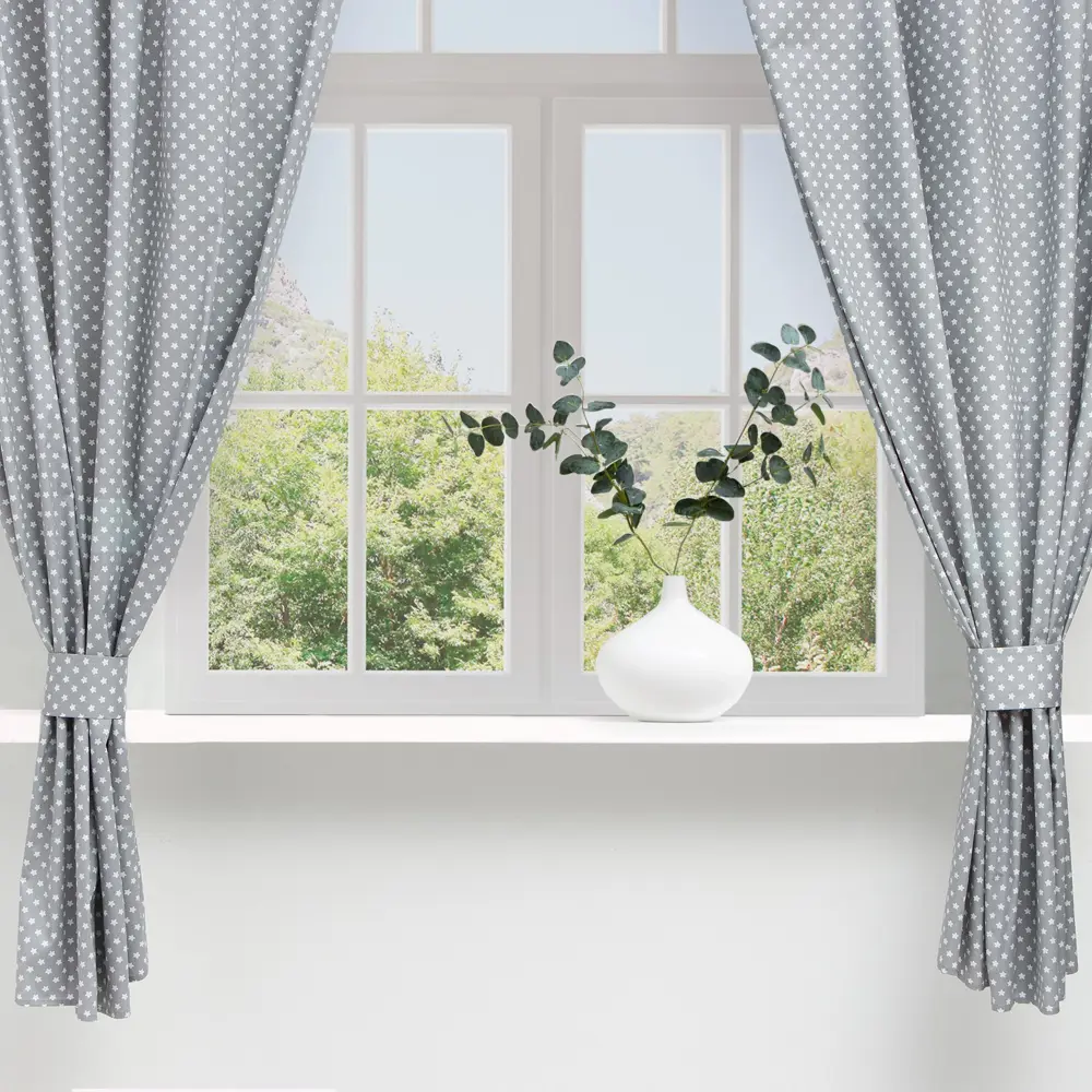 Фото 3 Комплект штор на шторной ленте для кухни Этель Звёзды 149x180 см цвет серый/серебристый Фото 3 Комплект штор на шторной ленте для кухни Этель Звёзды 149x180 см цвет серый/серебристый