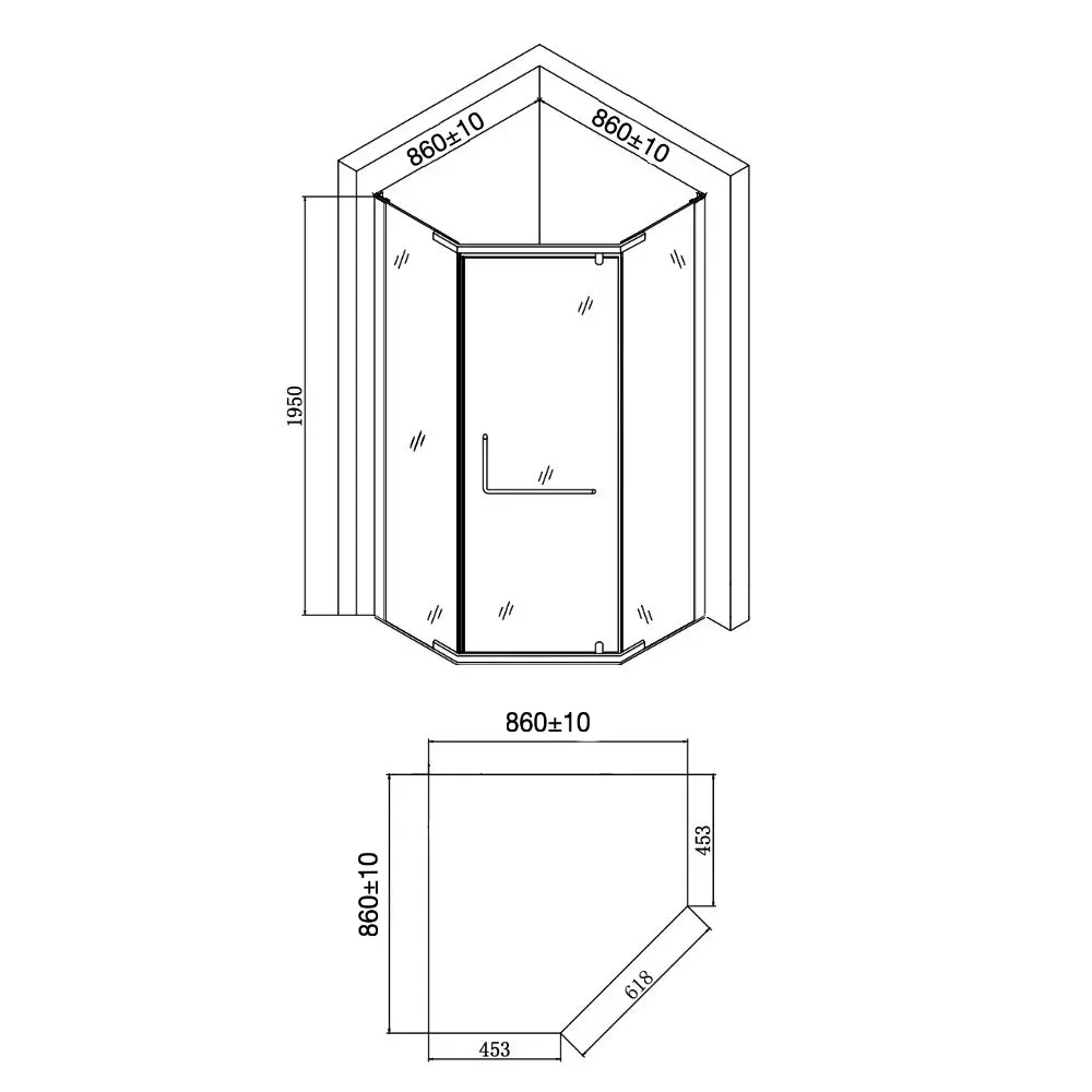 Фото 3 Душевой уголок Agger A03 143269 пятиугольный 87x87см серебро профиль эффект стекла матовый