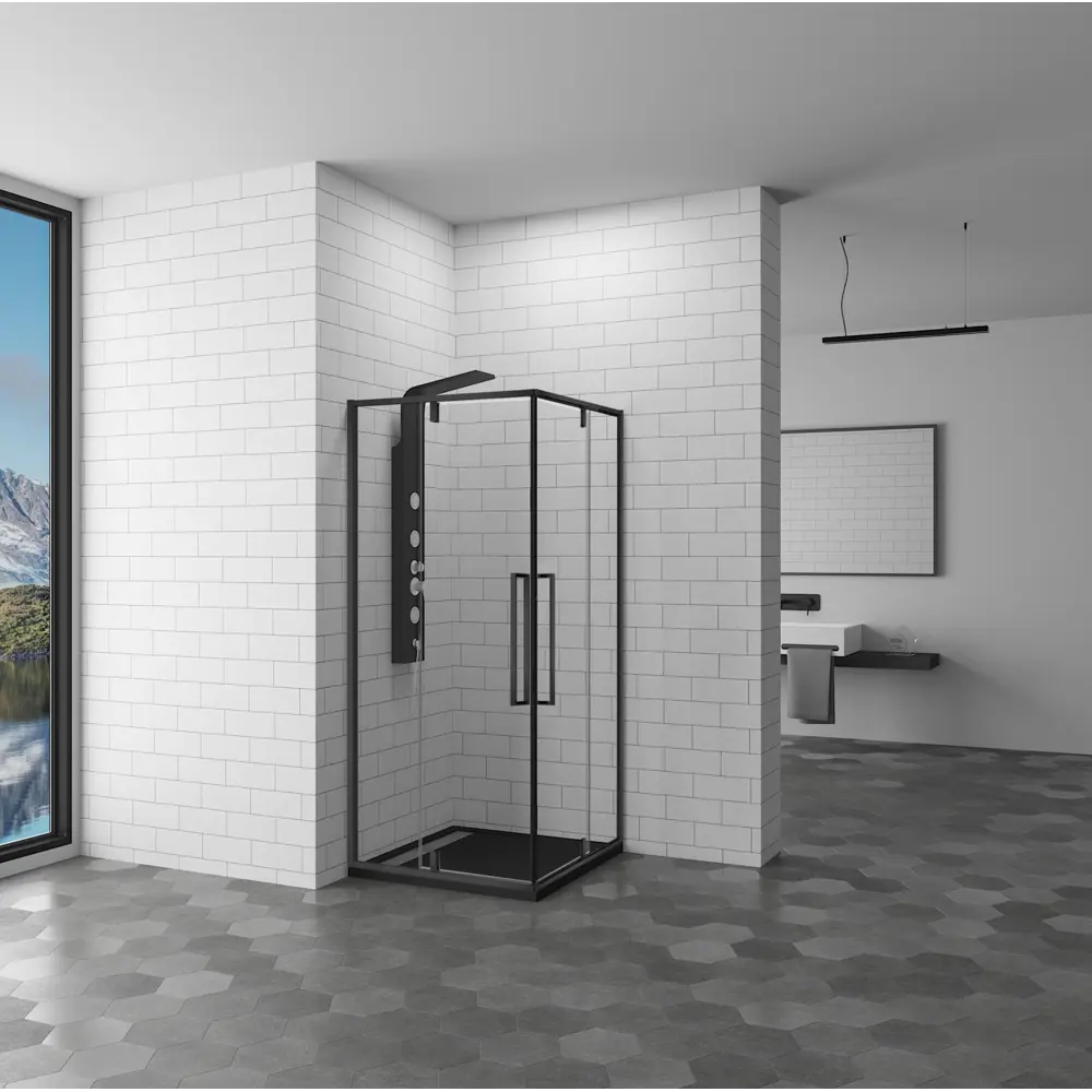Фото 4 Душевой уголок Rgw Stilvoll 381456 квадратный 80x80см черный профиль эффект стекла прозрачный