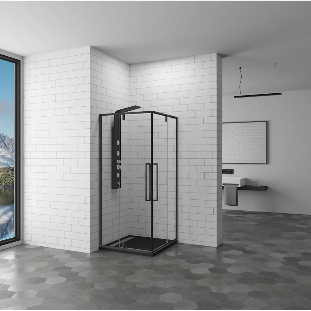 Фото 4 Душевой уголок Rgw Stilvoll 381295 квадратный 90x90см черный профиль эффект стекла прозрачный Фото 4 Душевой уголок Rgw Stilvoll 381295 квадратный 90x90см черный профиль эффект стекла прозрачный