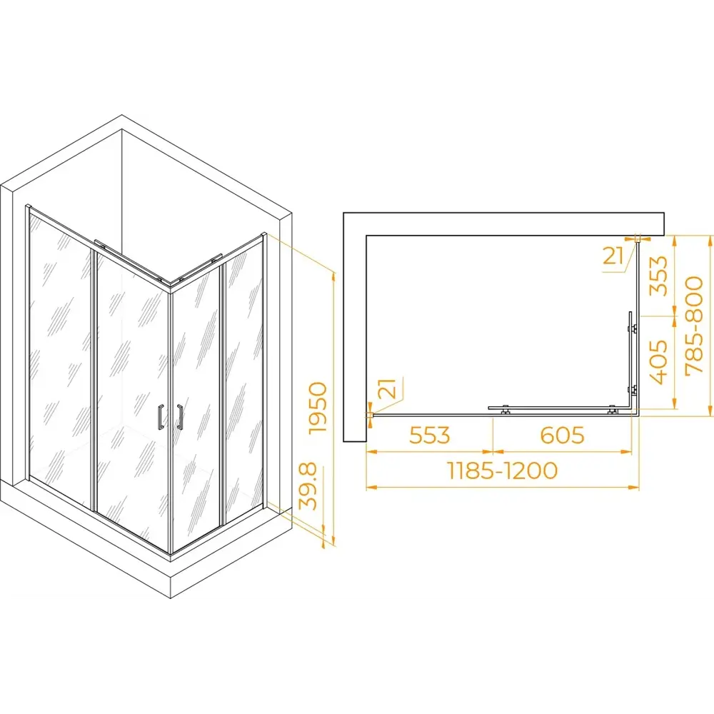 Фото 4 Душевой уголок Rgw Passage 3508104082-21 прямоугольный 80x120см серебристый блеск профиль эффект стекла матовый Фото 4 Душевой уголок Rgw Passage 3508104082-21 прямоугольный 80x120см серебристый блеск профиль эффект стекла матовый