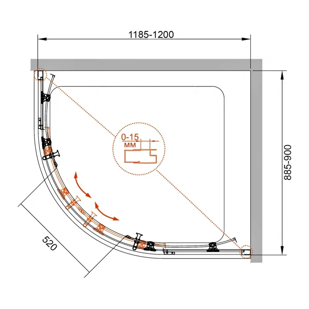 Фото 5 Душевой уголок Cezares Eco ECO-O-RH-2-120/90-C-Cr многоугольный 120x90см серебристый блеск профиль эффект стекла прозрачный