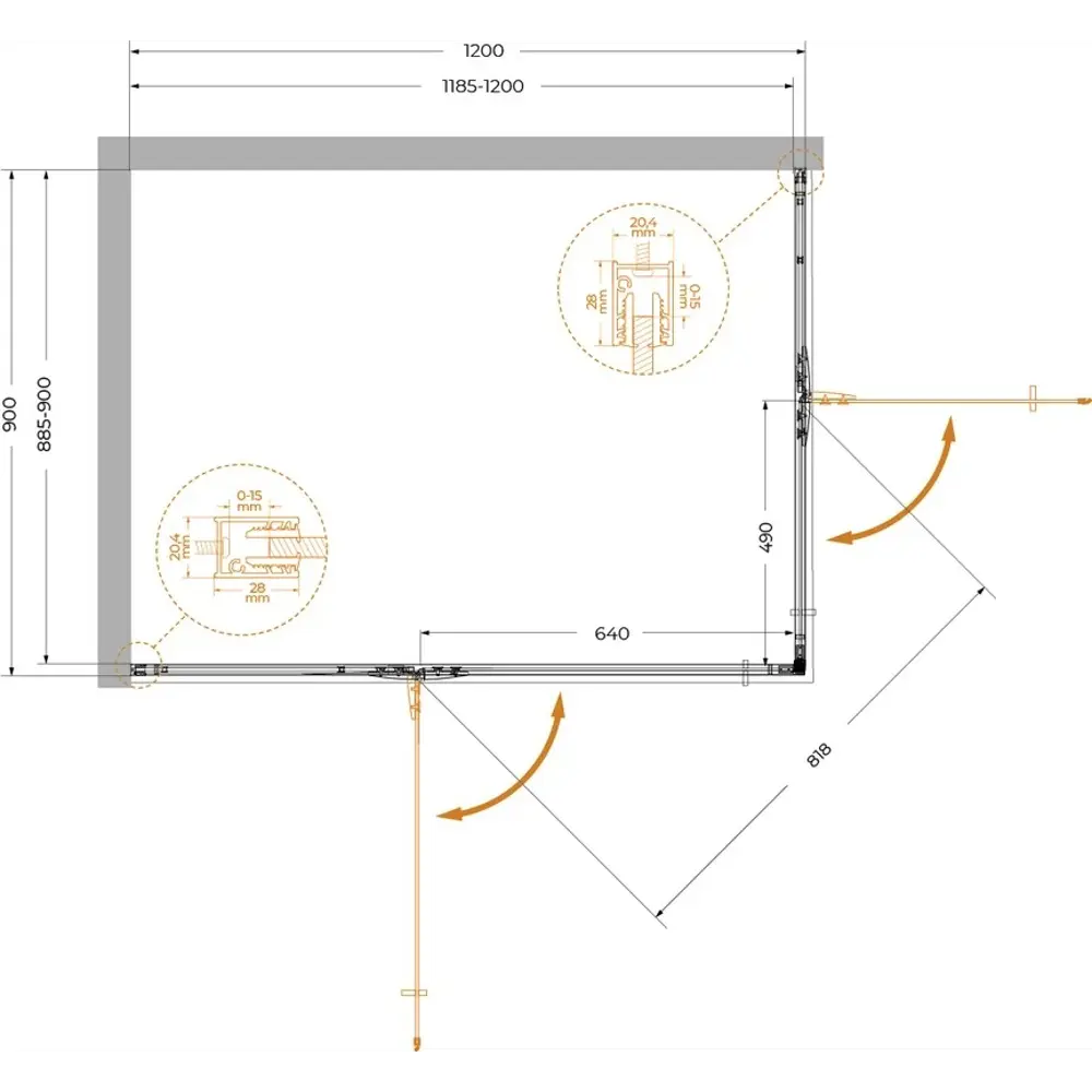 Фото 7 Душевой уголок Cezares Liner LINER-AH-2-120/90-C-Cr-L прямоугольный 120x90 см серебристый блеск профиль, эффект стекла прозрачный