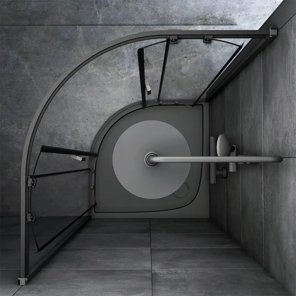 Фото 3 Душевой уголок Am.pm Gem W90G-401-090BT 1/4 круга 90x90см черный профиль эффект стекла прозрачный