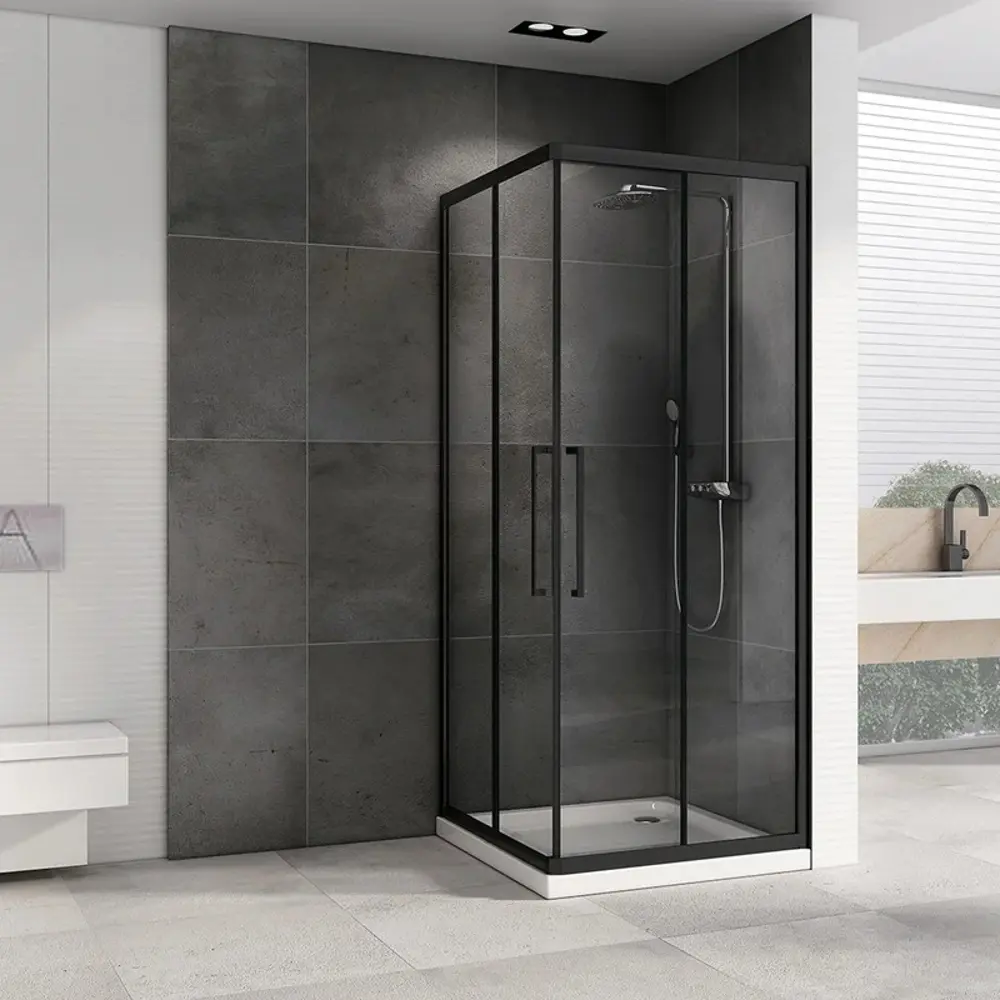 Фото 2 Душевой уголок Abber Schwarzer Diamant AG02080BH квадратный 80x80см черный профиль эффект стекла прозрачный