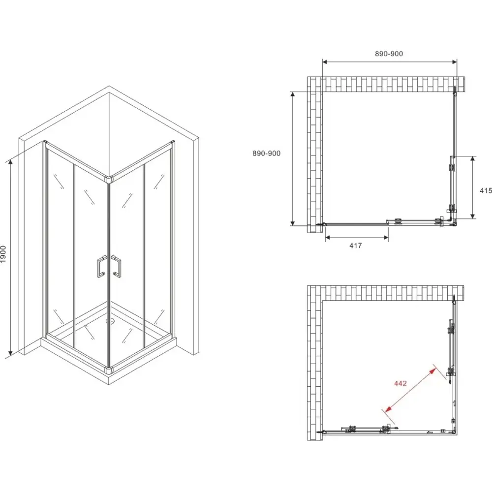 Фото 3 Душевой уголок Abber Schwarzer Diamant AG020905 квадратный 90x90см серебристый блеск профиль эффект стекла прозрачный Фото 3 Душевой уголок Abber Schwarzer Diamant AG020905 квадратный 90x90см серебристый блеск профиль эффект стекла прозрачный