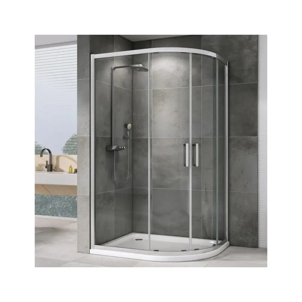 Фото Душевой уголок Abber Schwarzer Diamant AG01129 многоугольный 120x90см серебристый блеск профиль эффект стекла прозрачный