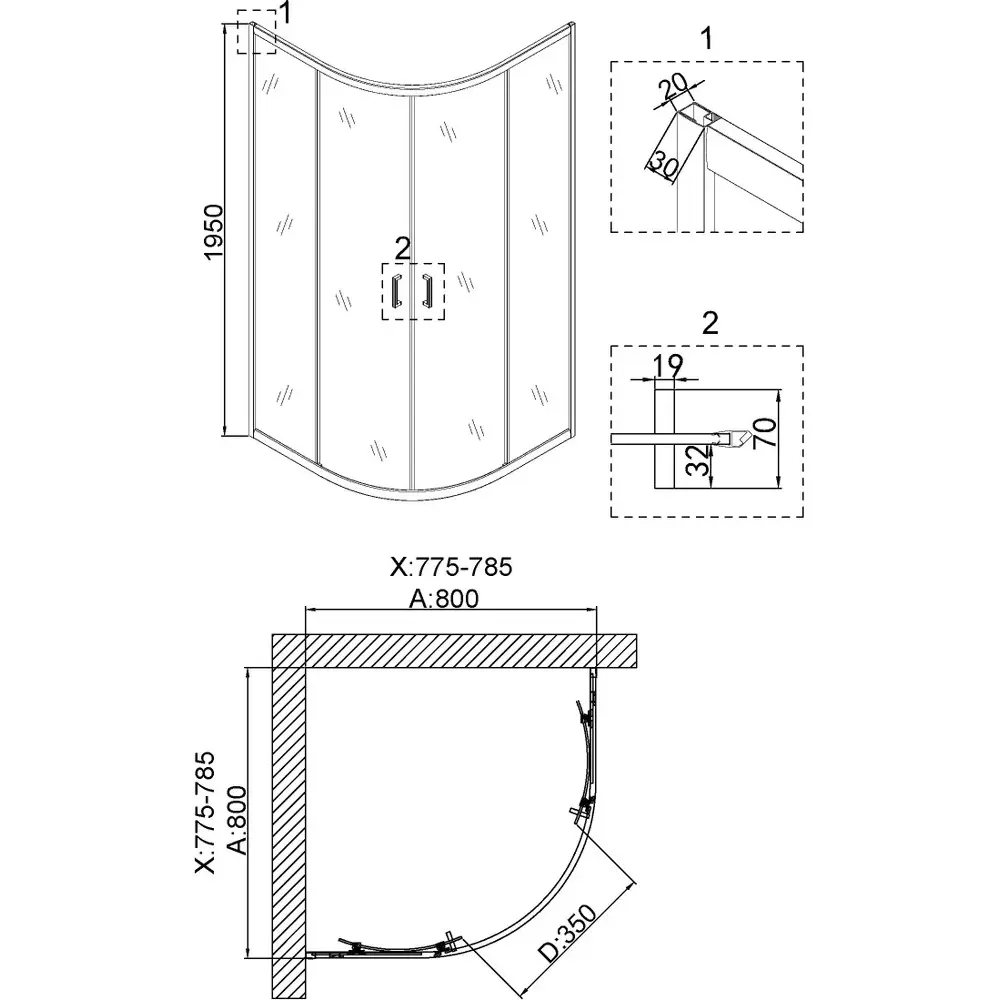 Фото 8 Душевой уголок Niagara Nova 68860811BLACK 1/4 круга 80x80см черный профиль, эффект стекла прозрачный