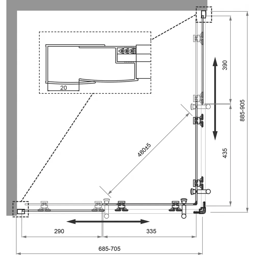 Фото 3 Душевой уголок Belbagno Uno UNO-195-AH-2-90/70-C-Cr прямоугольный 90.5x70.5см серебристый блеск профиль эффект стекла прозрачный Фото 3 Душевой уголок Belbagno Uno UNO-195-AH-2-90/70-C-Cr прямоугольный 90.5x70.5см серебристый блеск профиль эффект стекла прозрачный