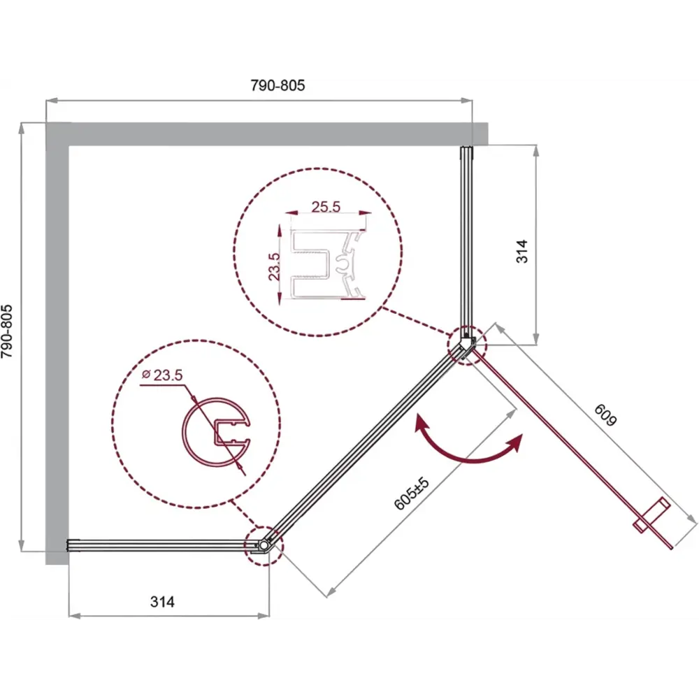 Фото 2 Душевой уголок Belbagno Uno UNO-195-P-1-80-C-Cr пятиугольный 80.5x80.5см серебристый блеск профиль эффект стекла прозрачный Фото 2 Душевой уголок Belbagno Uno UNO-195-P-1-80-C-Cr пятиугольный 80.5x80.5см серебристый блеск профиль эффект стекла прозрачный