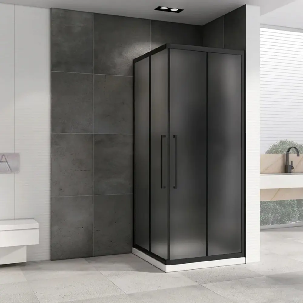 Фото 2 Душевой уголок Abber Schwarzer Diamant AG02100BMH квадратный 100x100см черный профиль эффект стекла матовый Фото 2 Душевой уголок Abber Schwarzer Diamant AG02100BMH квадратный 100x100см черный профиль эффект стекла матовый