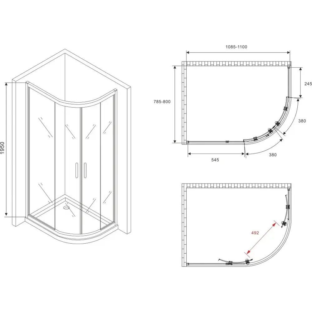 Фото 4 Душевой уголок Abber Schwarzer Diamant AG01118 многоугольный 110x80см серебристый блеск профиль эффект стекла прозрачный Фото 4 Душевой уголок Abber Schwarzer Diamant AG01118 многоугольный 110x80см серебристый блеск профиль эффект стекла прозрачный