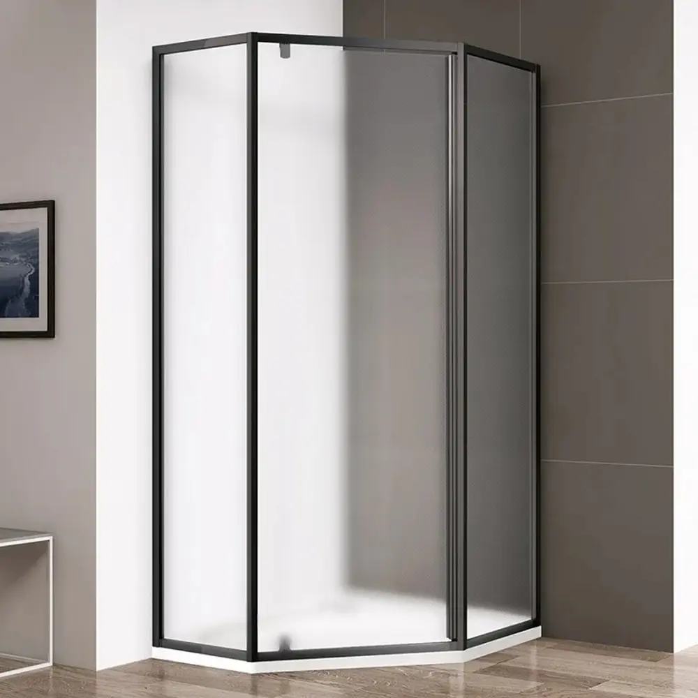 Фото Душевой уголок Cezares Eco ECO-O-P-1-90-P-NERO пятиугольный 89x89см черный профиль эффект стекла матовый