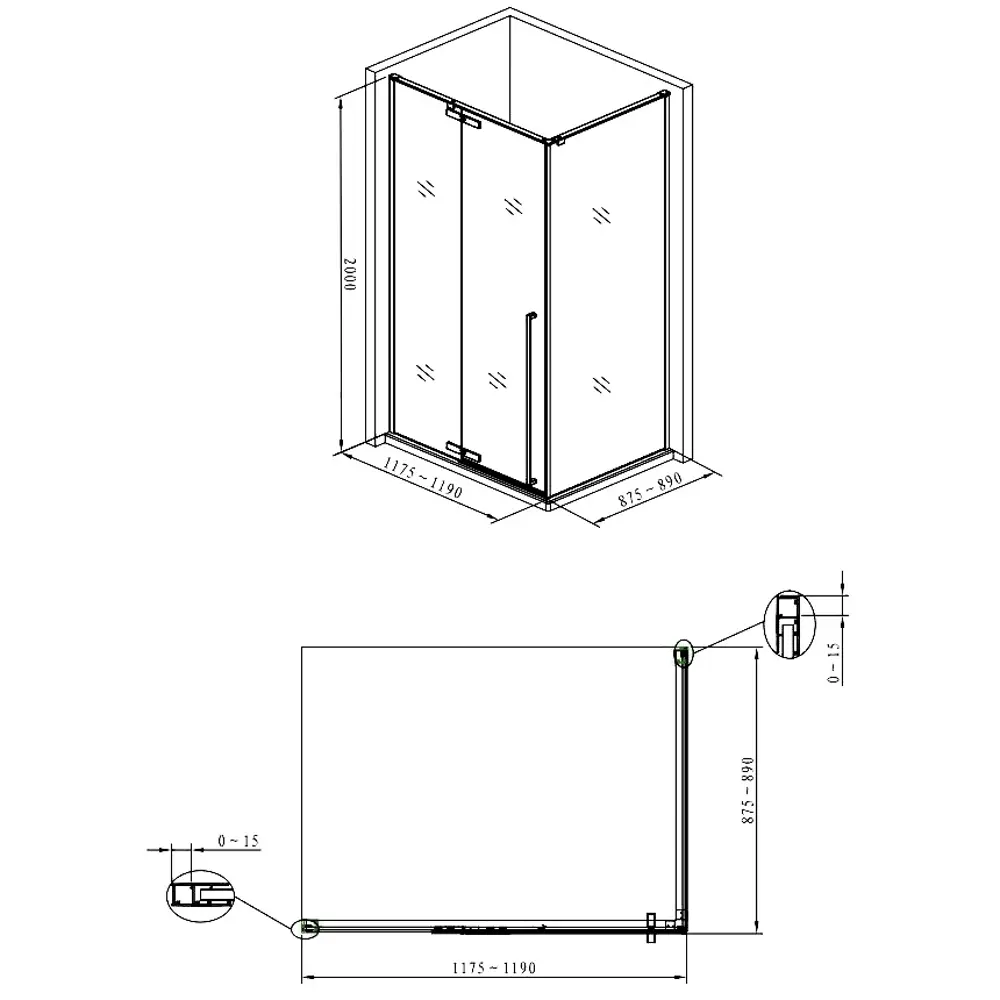 Фото 2 Душевой уголок Aquanet Ideal AE-AXC92MB-S-B прямоугольный 119x89см черный профиль эффект стекла прозрачный