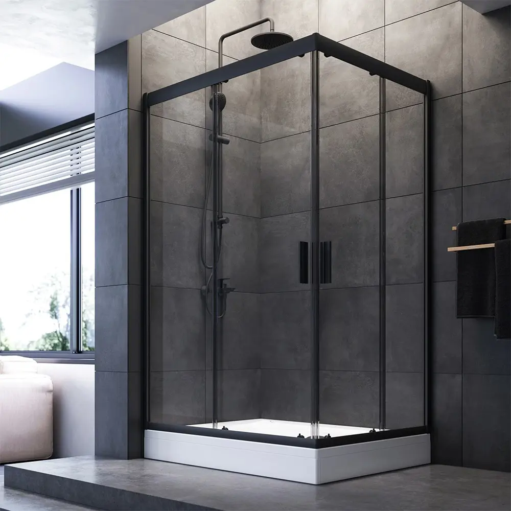 Фото Душевой уголок Am.pm Gem W90G-404-120290-BT прямоугольный 120x90см черный профиль эффект стекла прозрачный