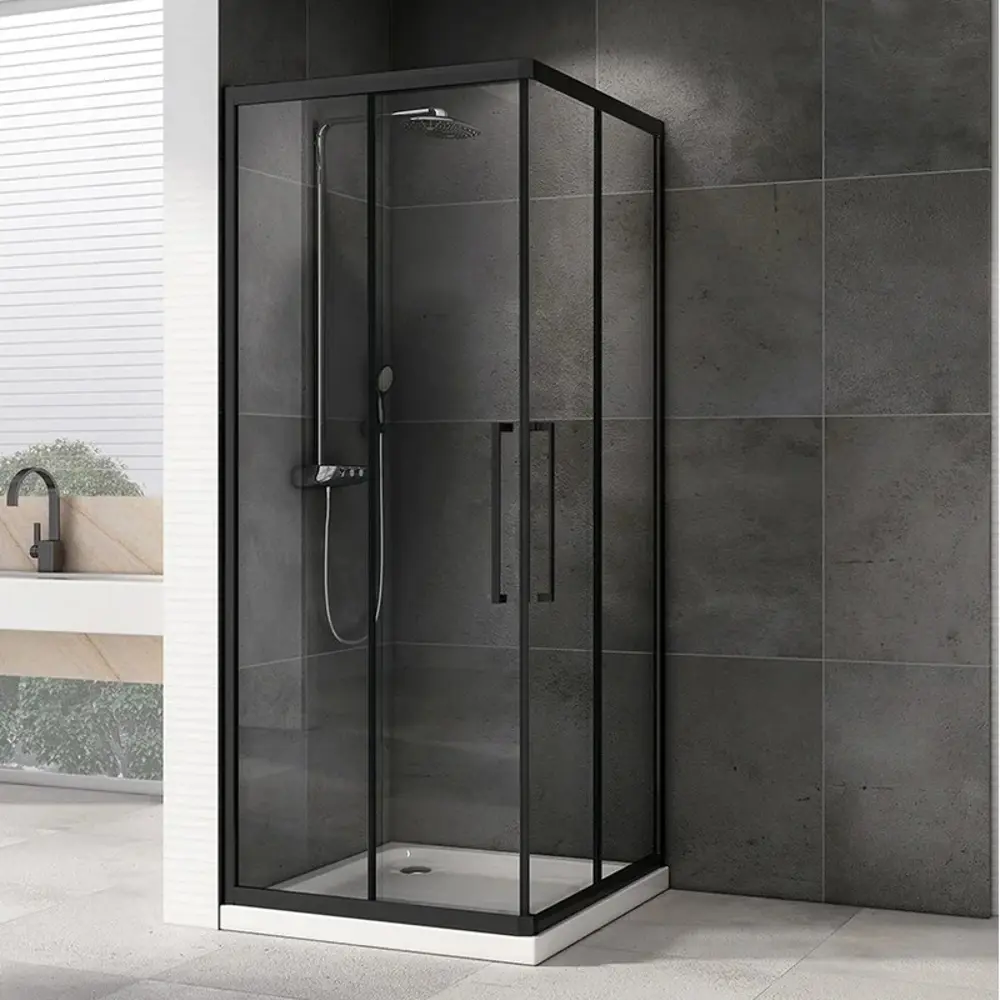 Фото Душевой уголок Abber Schwarzer Diamant AG02100BH квадратный 100x100см черный профиль эффект стекла прозрачный Фото Душевой уголок Abber Schwarzer Diamant AG02100BH квадратный 100x100см черный профиль эффект стекла прозрачный