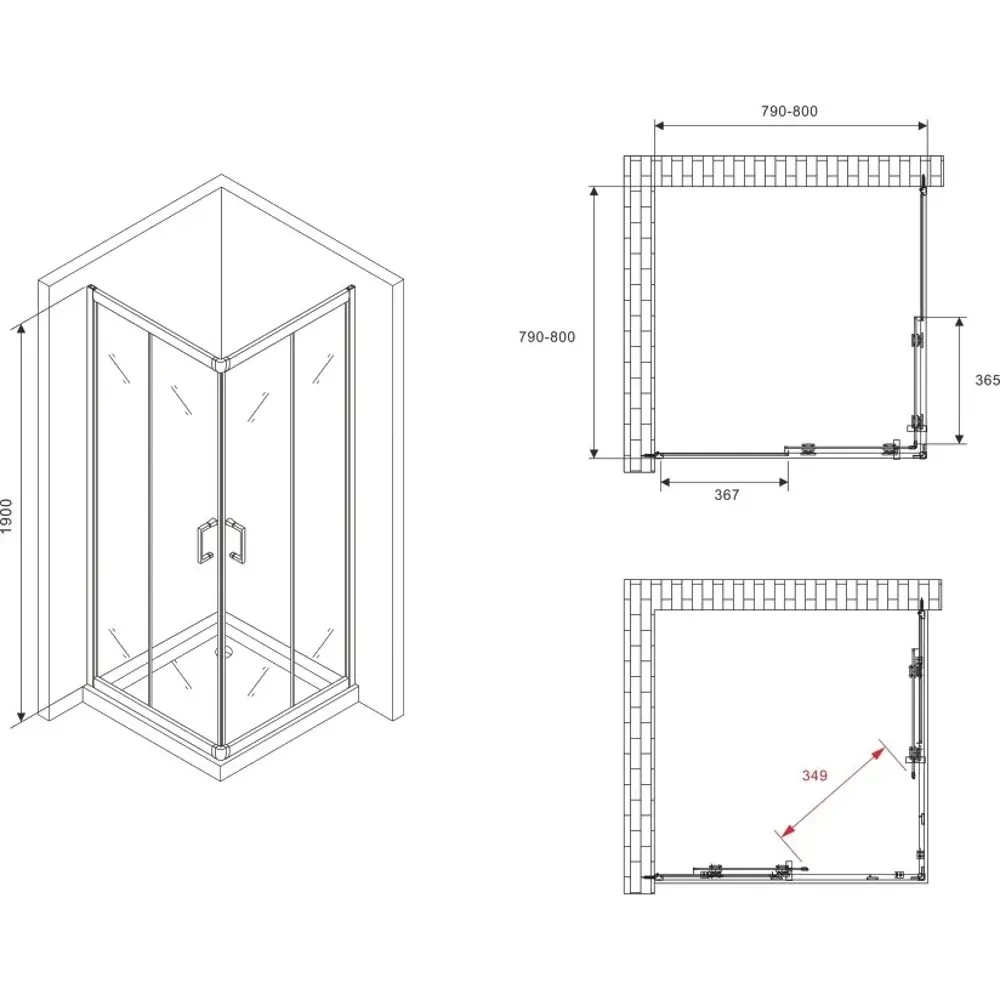 Фото 3 Душевой уголок Abber Schwarzer Diamant AG02080B5 квадратный 80х80см черный профиль эффект стекла прозрачный Фото 3 Душевой уголок Abber Schwarzer Diamant AG02080B5 квадратный 80х80см черный профиль эффект стекла прозрачный