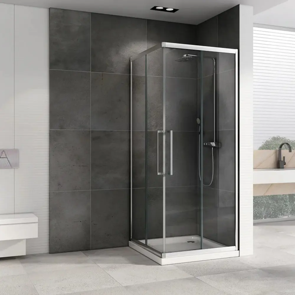 Фото 2 Душевой уголок Abber Schwarzer Diamant AG02100H квадратный 100x100см серебристый блеск профиль эффект стекла прозрачный