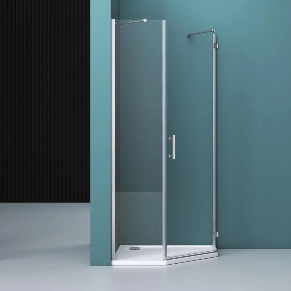 Фото 2 Душевой уголок Belbagno Kraft KRAFT-P-1-100-C-Cr-R пятиугольный 100x100см серебристый блеск профиль эффект стекла прозрачный