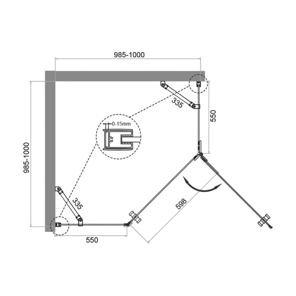 Фото 8 Душевой уголок Belbagno Kraft KRAFT-P-1-100-C-Cr-R пятиугольный 100x100см серебристый блеск профиль эффект стекла прозрачный
