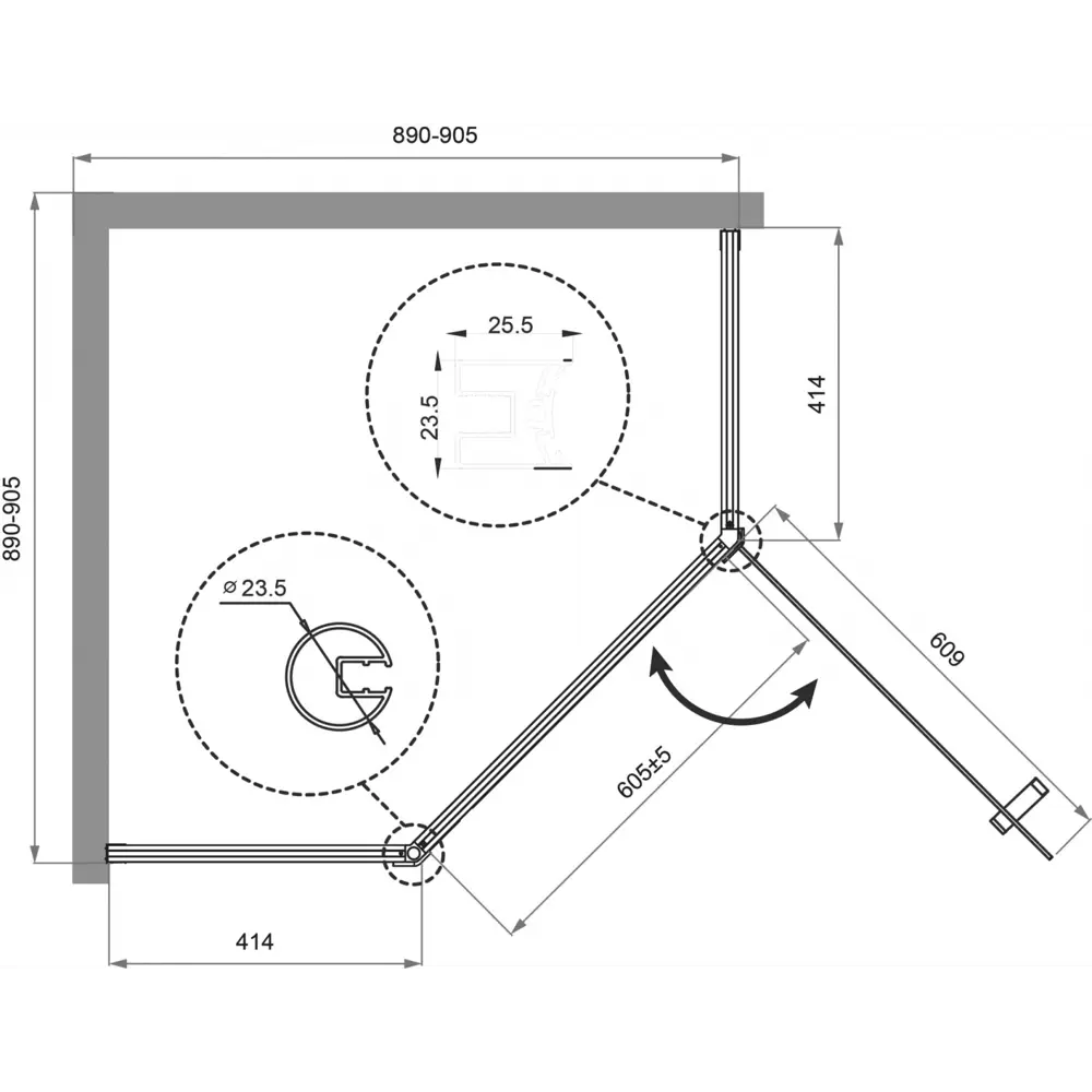 Фото 6 Душевой уголок Belbagno Uno UNO-195-P-1-90-C-NERO пятиугольный 90x90см черный профиль эффект стекла прозрачный Фото 6 Душевой уголок Belbagno Uno UNO-195-P-1-90-C-NERO пятиугольный 90x90см черный профиль эффект стекла прозрачный