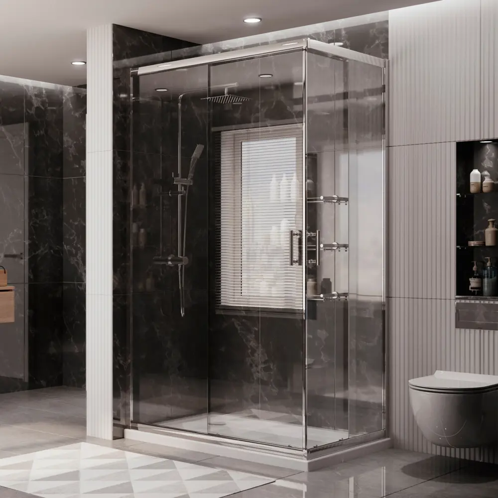 Фото Душевой уголок Ambassador Kingston 14011101 прямоугольный 120x80см серебристый блеск профиль эффект стекла прозрачный 147607 Фото Душевой уголок Ambassador Kingston 14011101 прямоугольный 120x80см серебристый блеск профиль эффект стекла прозрачный 147607