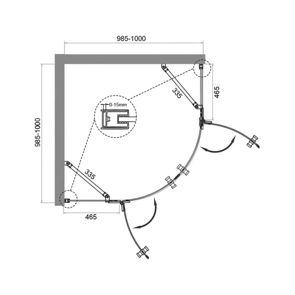 Фото 8 Душевой уголок Belbagno Kraft KRAFT-R-2-100-C-Cr 1/4 круга 100x100см серебристый блеск профиль эффект стекла прозрачный