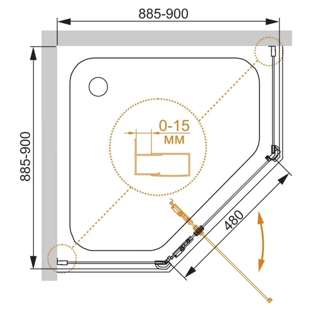 Фото 3 Душевой уголок Cezares Eco ECO-O-P-1-90-C-Cr пятиугольный 90x90см серебристый блеск профиль эффект стекла прозрачный