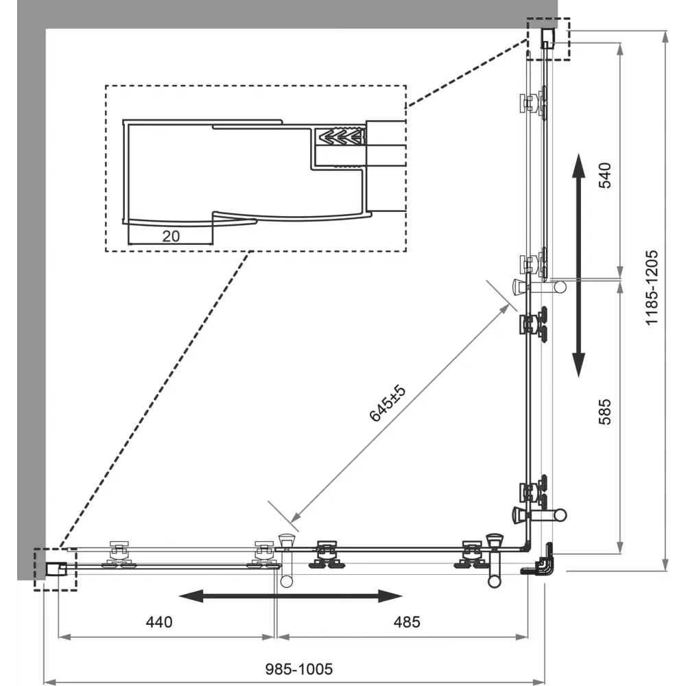 Фото 3 Душевой уголок Belbagno Uno UNO-195-AH-2-120/100-C-Cr прямоугольный 120.5x100.5см серебристый блеск профиль эффект стекла прозрачный Фото 3 Душевой уголок Belbagno Uno UNO-195-AH-2-120/100-C-Cr прямоугольный 120.5x100.5см серебристый блеск профиль эффект стекла прозрачный