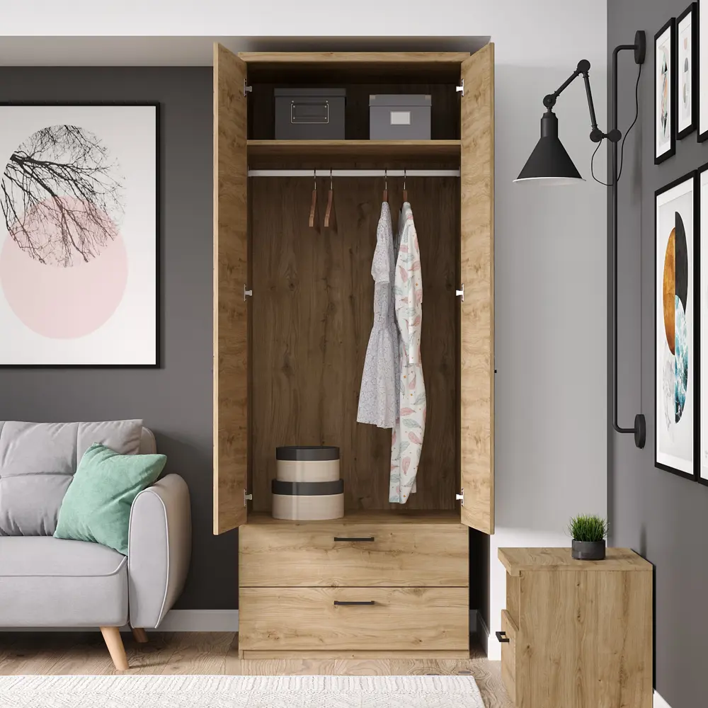 Фото 2 Шкаф распашной Анрэкс Doorset 80.2x210.4x60.9 см ЛДСП цвет дуб навара