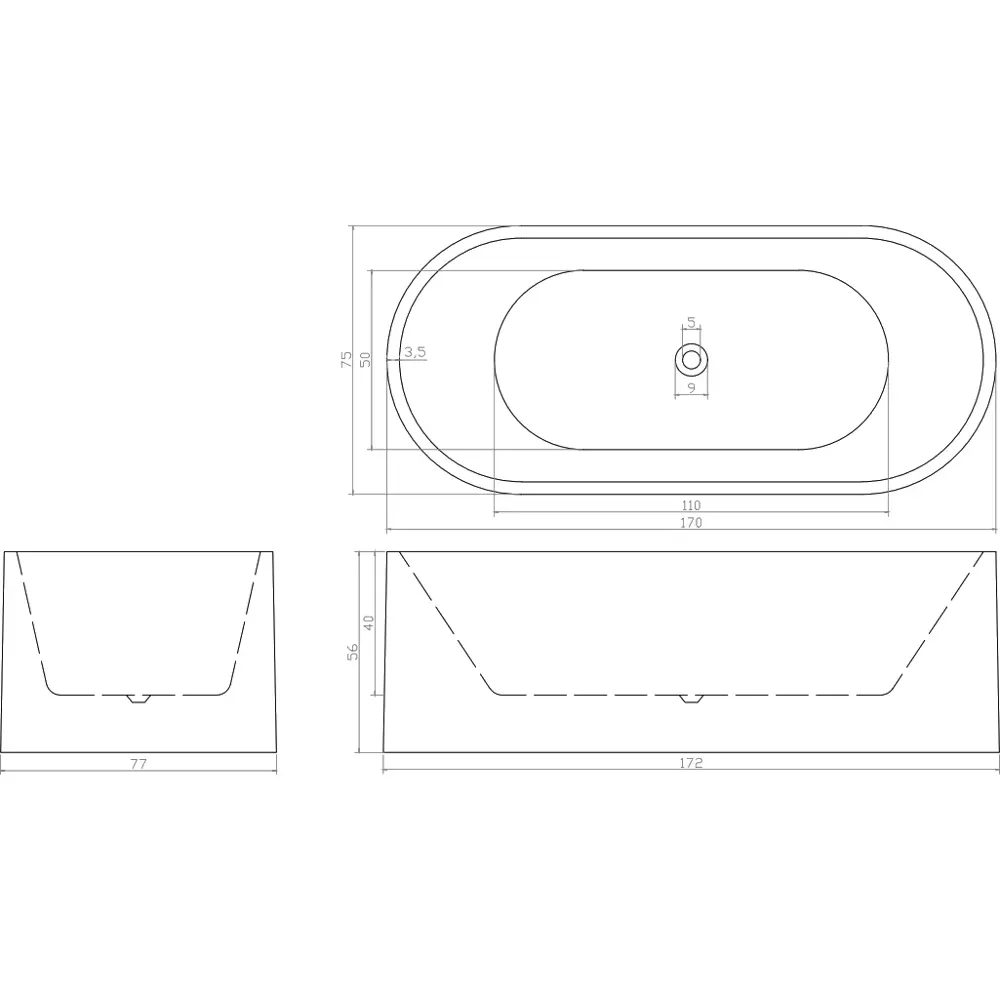 Фото 4 Ванна CeruttiSpa Ceza s 9330 170x75 см с каркасом акриловая овальная цвет белый Фото 4 Ванна CeruttiSpa Ceza s 9330 170x75 см с каркасом акриловая овальная цвет белый