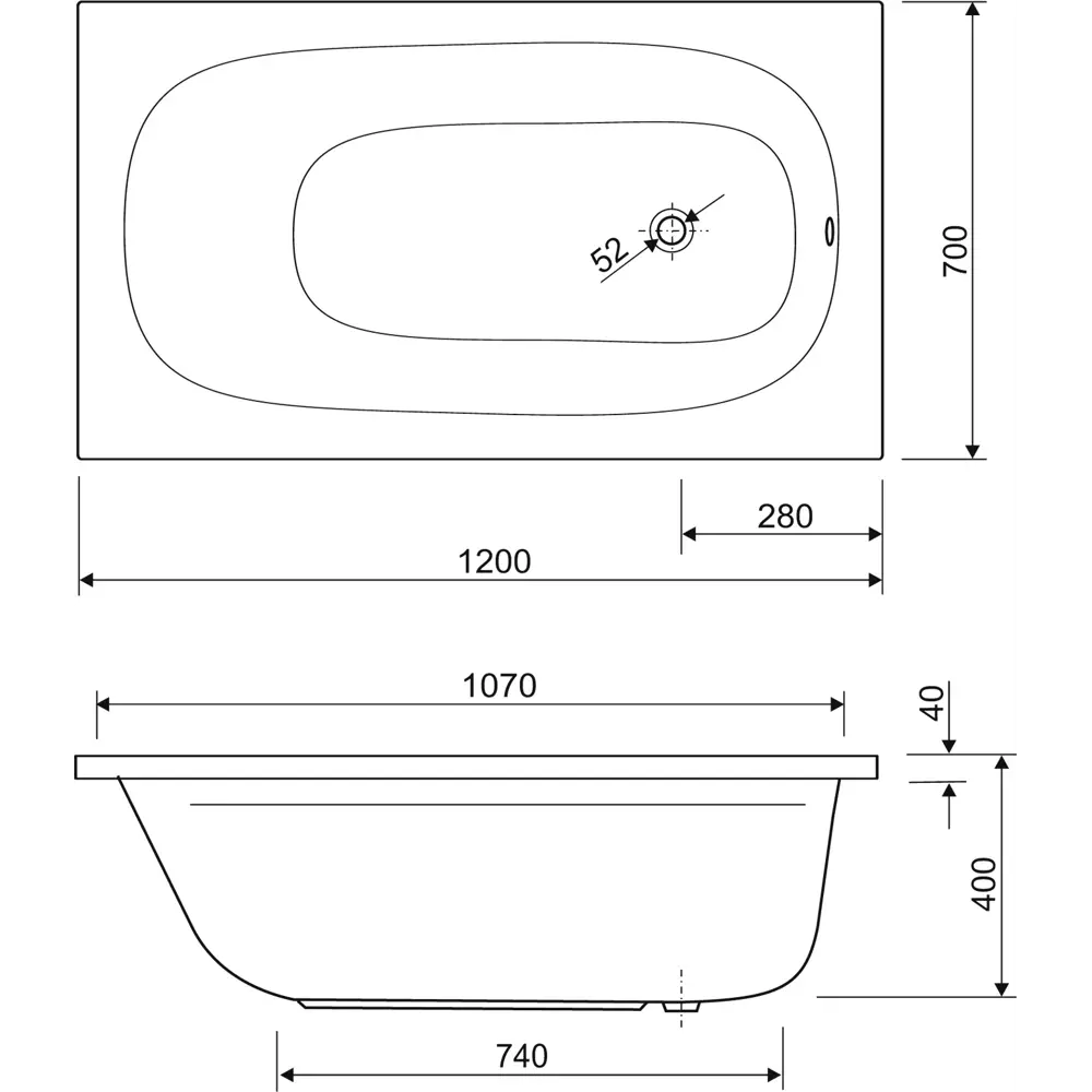 Фото 2 Ванна Cezares Eco 120-70-40-W37 120x70 прямоугольная акриловая цвет белый