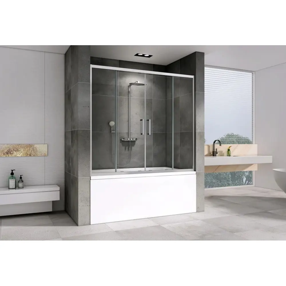 Фото 2 Ширма на ванну Abber AG57160 160x140 см хром, стекло прозрачное