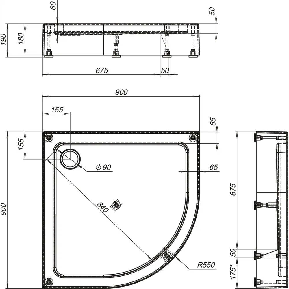 Фото 5 Душевой поддон Aquanet 432964 1/4 круга акрил 90x90см Фото 5 Душевой поддон Aquanet 432964 1/4 круга акрил 90x90см