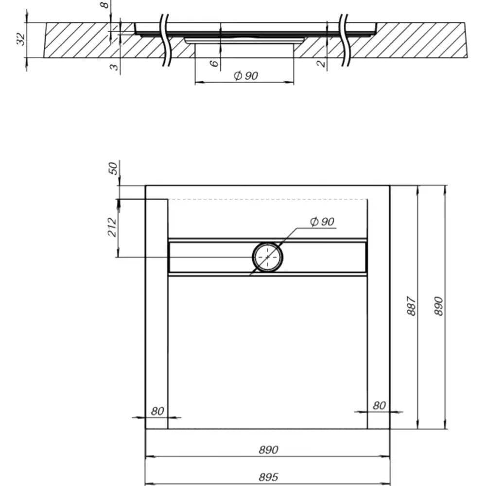 Фото 4 Душевой поддон Aquanet 425536 квадрат искусственный камень 89.5x89см