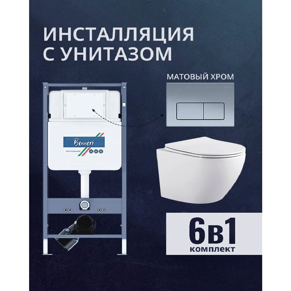 Фото Комплект инсталляция и унитаз Benneri B4.53.015C.AQ1901 с кнопкой и сиденьем микролифт Фото Комплект инсталляция и унитаз Benneri B4.53.015C.AQ1901 с кнопкой и сиденьем микролифт