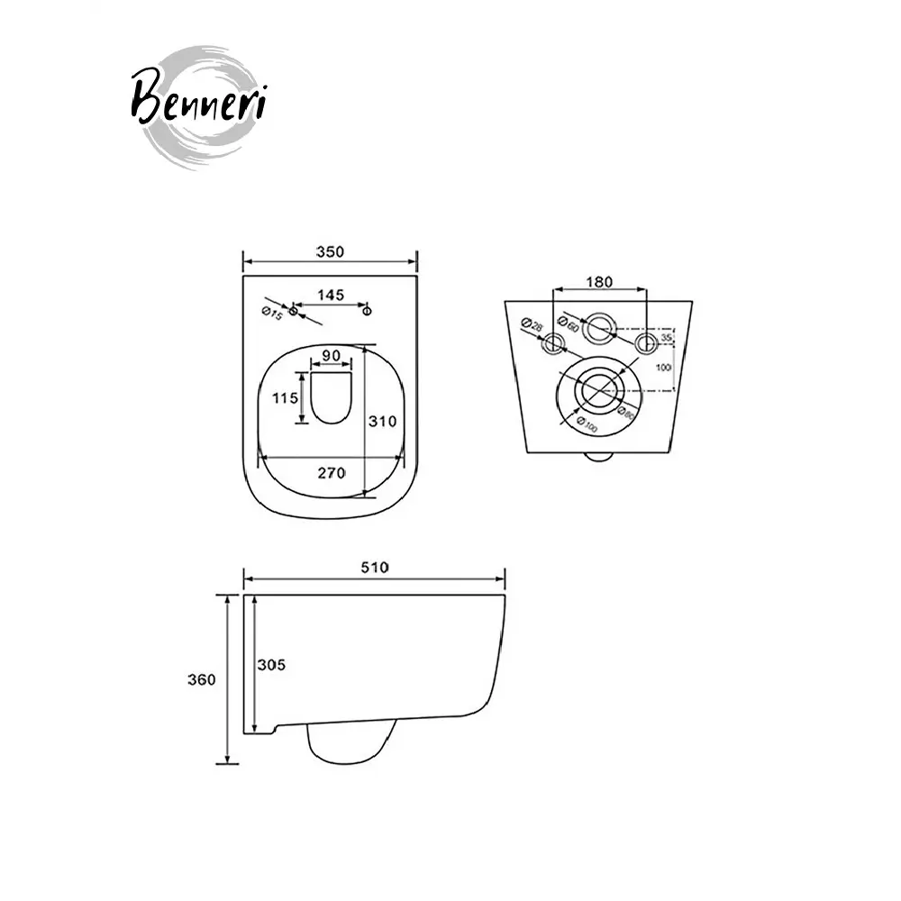 Фото 14 Комплект инсталляция и унитаз Benneri B4.53.019D.AQ2012 с кнопкой и сиденьем микролифт