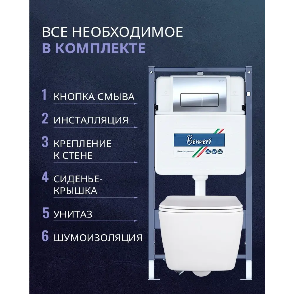Фото 2 Комплект инсталляция и унитаз Benneri B4.53.015B.AQ0530N с кнопкой и сиденьем микролифт Фото 2 Комплект инсталляция и унитаз Benneri B4.53.015B.AQ0530N с кнопкой и сиденьем микролифт