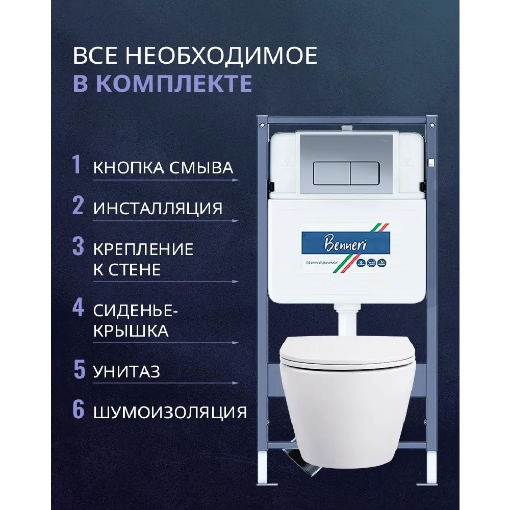 Фото 2 Комплект инсталляция и унитаз Benneri B4.53.015C.AQ1900 с кнопкой и сиденьем микролифт Фото 2 Комплект инсталляция и унитаз Benneri B4.53.015C.AQ1900 с кнопкой и сиденьем микролифт