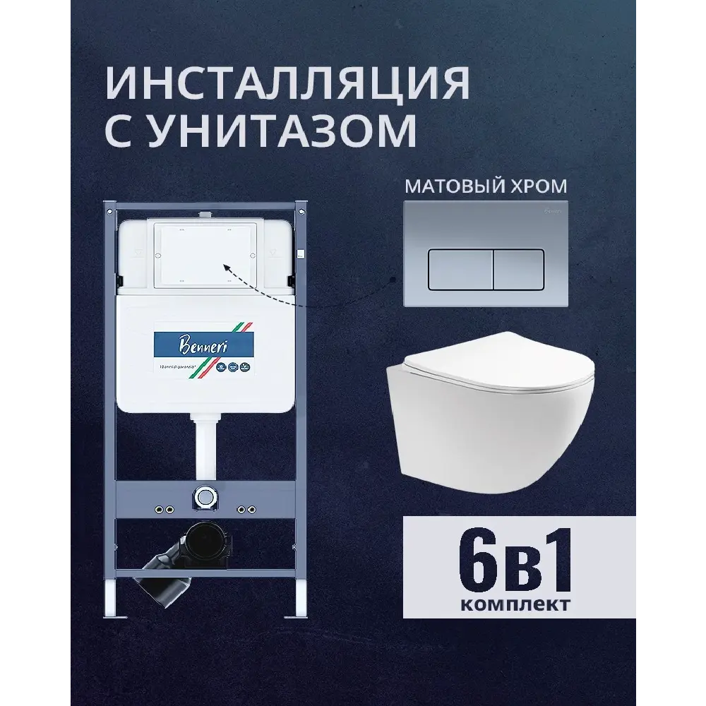 Фото Комплект инсталляция и унитаз Benneri B4.53.015C.AQ1900 с кнопкой и сиденьем микролифт Фото Комплект инсталляция и унитаз Benneri B4.53.015C.AQ1900 с кнопкой и сиденьем микролифт