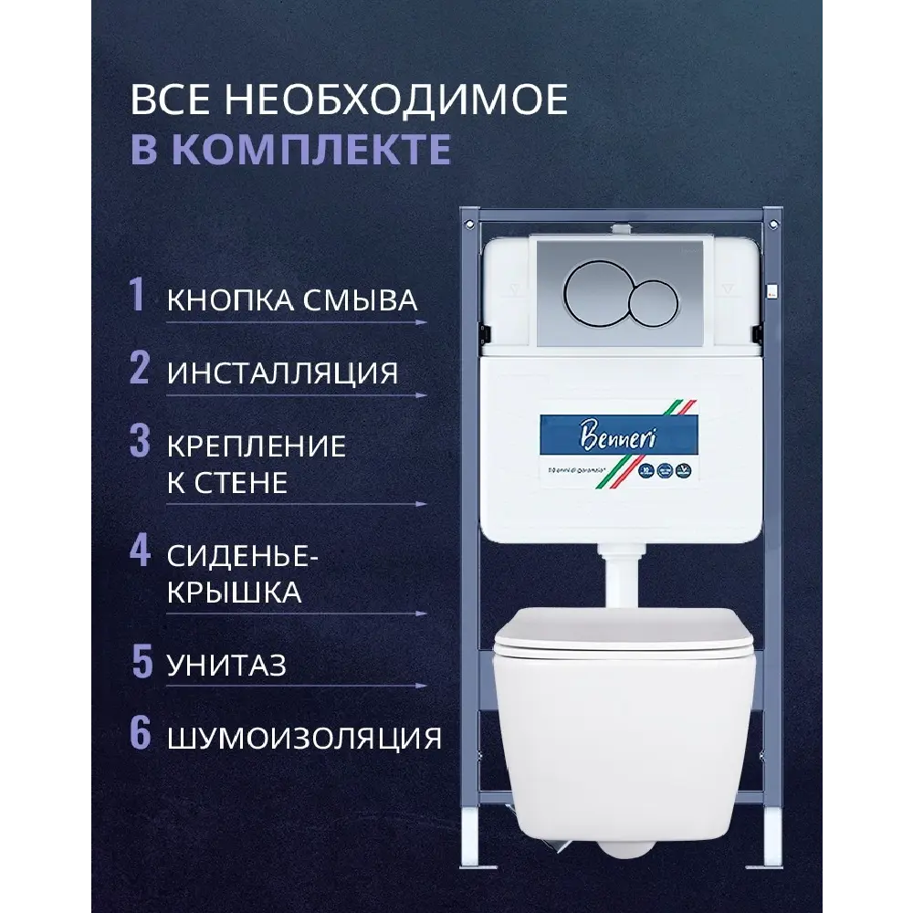 Фото 2 Комплект инсталляция и унитаз Benneri B4.53.019C.AQ0530N с кнопкой и сиденьем микролифт Фото 2 Комплект инсталляция и унитаз Benneri B4.53.019C.AQ0530N с кнопкой и сиденьем микролифт