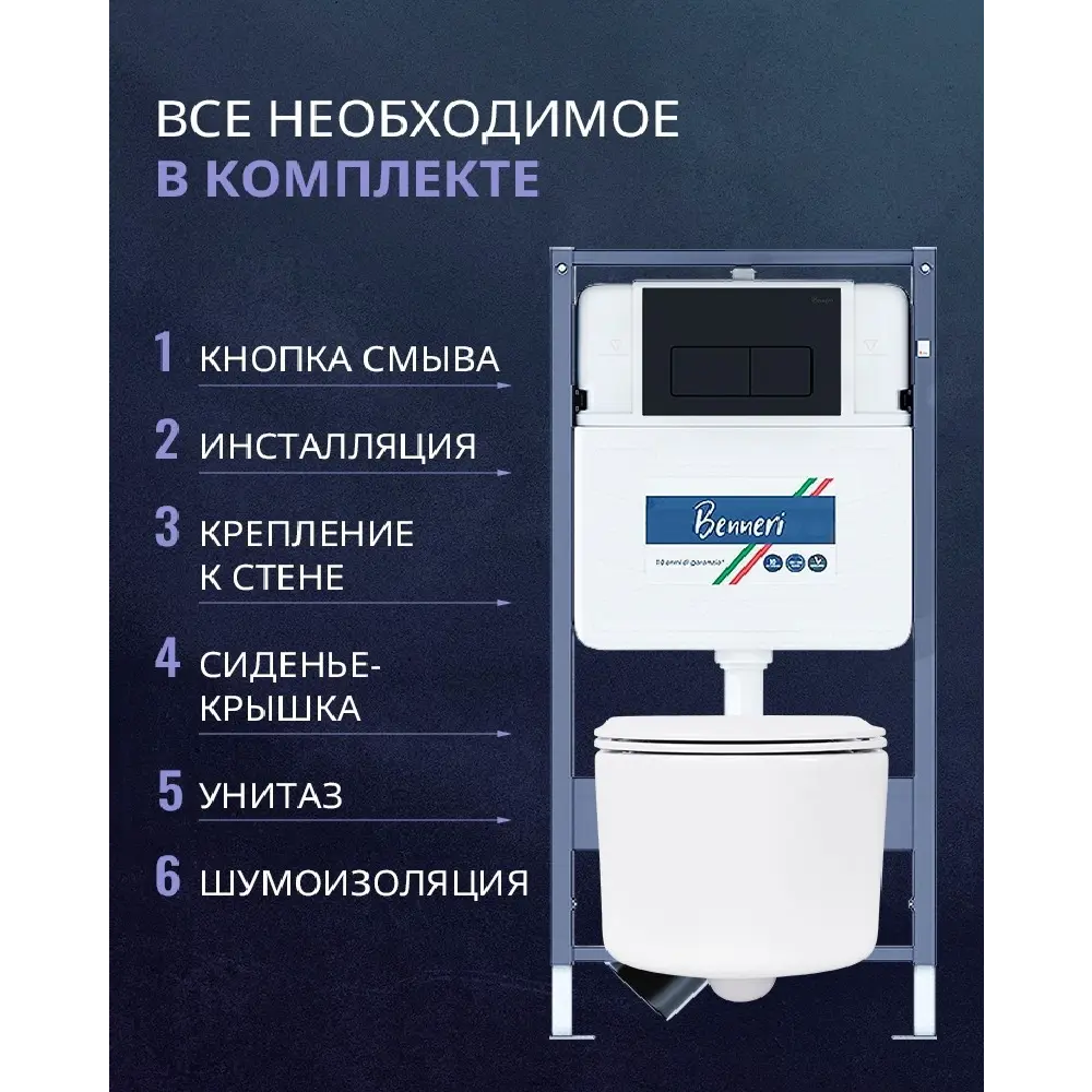 Фото 2 Комплект инсталляция и унитаз Benneri B4.53.015D.AQ2004 с кнопкой и сиденьем микролифт