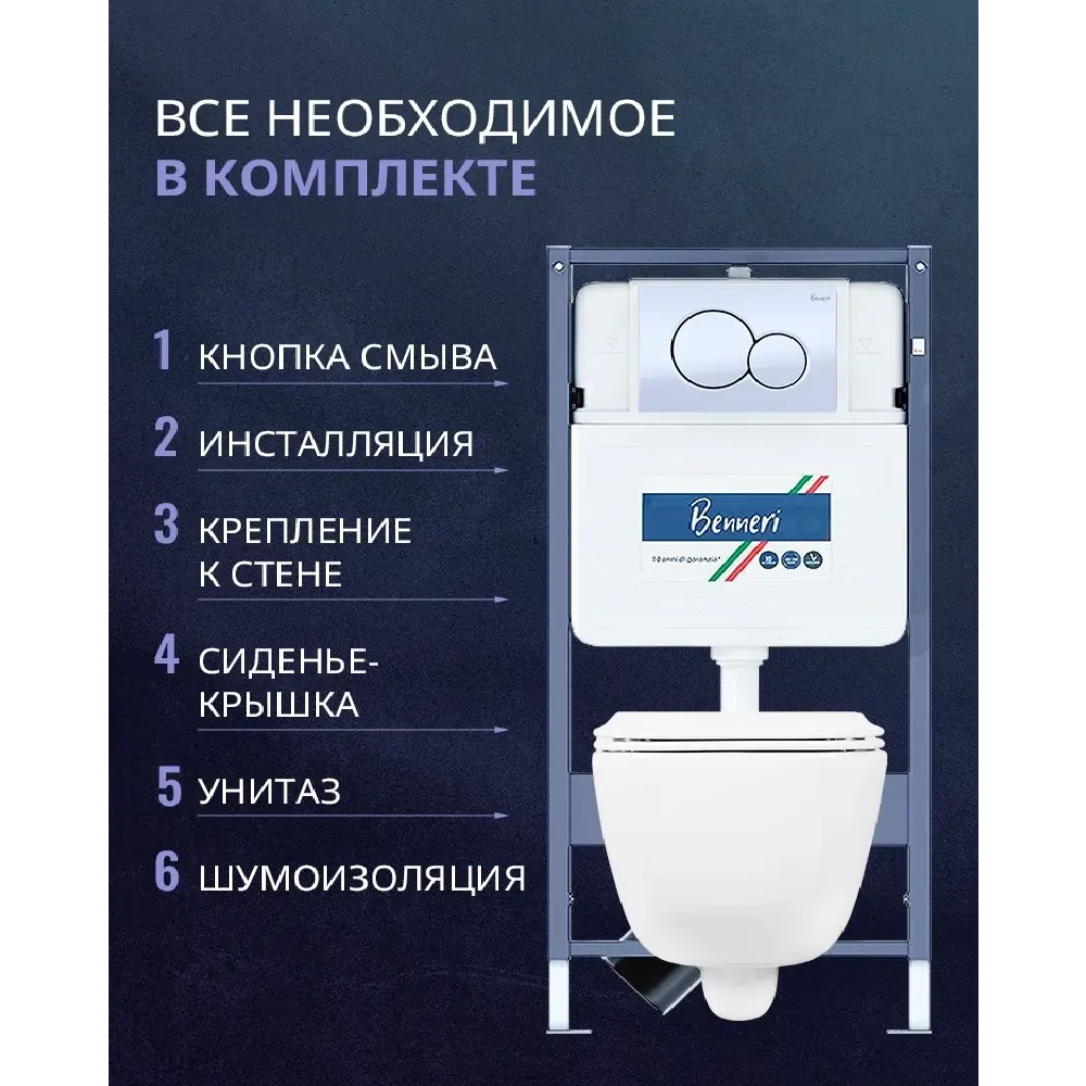 Фото 2 Комплект инсталляция и унитаз Benneri B4.53.019A.AQ2012 с кнопкой и сиденьем микролифт Фото 2 Комплект инсталляция и унитаз Benneri B4.53.019A.AQ2012 с кнопкой и сиденьем микролифт
