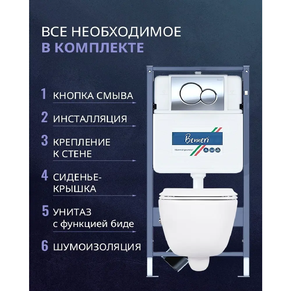Фото 2 Комплект инсталляция и унитаз Benneri B4.53.019B.AQ2012B с кнопкой и сиденьем микролифт Фото 2 Комплект инсталляция и унитаз Benneri B4.53.019B.AQ2012B с кнопкой и сиденьем микролифт